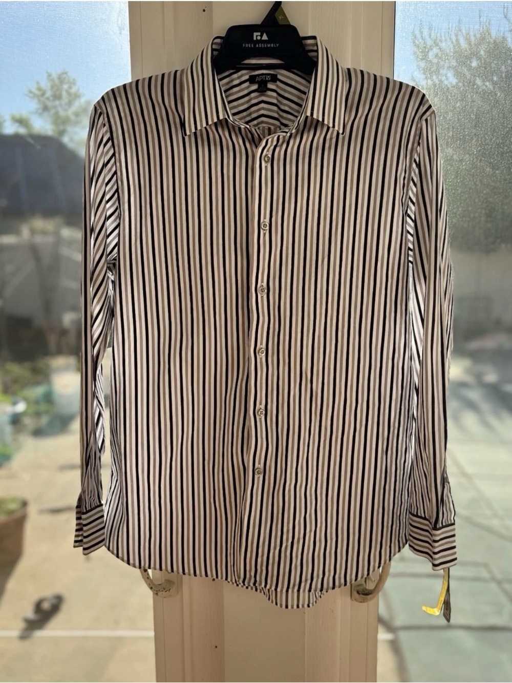 Apt. 9 Men's L Striped Dress Shirt 100% Cotton Black Gray White Long Sleeve NWT